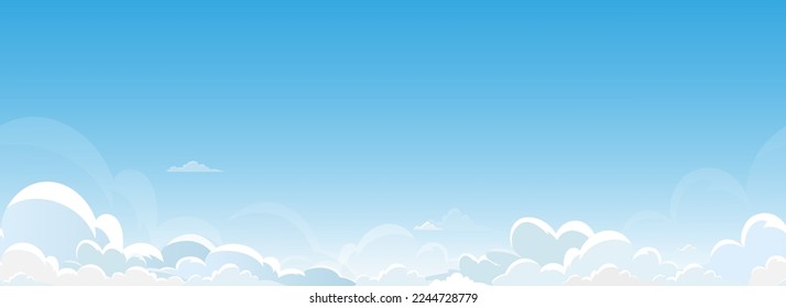 Sky Blue with Cloud Seamless pattern.Vector cartoon Horizontal Cloudscape Seamless Texture with Clear Sky,Repeat Sky Natural for Spring background,Wide Endless Banner Cloudy in Sunny Summertime