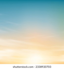 Sky blue with cloud,Horizon Sunset Sky in light blue,yellow color,Vector Panorama beautiful nature in evening Summer by the beach,Banner background for World environment day,Save the earth,Earth day