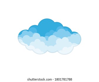 Sky with blue clouds cartoon paper cut style object logo vector isolated on white background