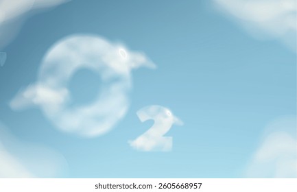 The sky is blue and the clouds are white. The letters O2 are oxygen in the sky.