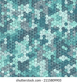 Sky blue colors seamless pattern background of hexagons. Texture from hexagonal geometric elements. Abstract vector background for banners backdrop, fabric, home decor, wrapping
