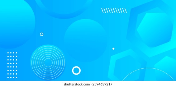 Sky blue colour abstract gradient background with hexagons shapes and geomatric circle shapes and lines dynamic shapes composition design, background vector illustration. Futuristic,Luxury,graphic.