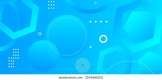 Sky blue colour abstract gradient background with hexagons shapes and geomatric circle shapes and lines dynamic shapes composition design, background vector illustration. Futuristic,Luxury,graphic.