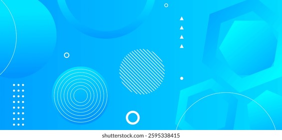 Sky blue colour abstract gradient background with hexagons shapes and geomatric circle shapes and lines dynamic shapes composition design, background vector illustration.Futuristic,Luxury,graphic.