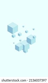 Sky Blue Cube Background Blue Vector. Square Solid Illustration. Gray Cubic Spatial Template. Light Card. Monochrome Simple Geometric.