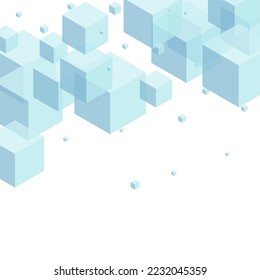 Sky Blue Cube Background White Vector. Polygon 3d Design. Blue-gray Block Chaos Template. Shape Illustration. White Technology Geometric.