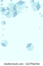 Sky Blue Cubic Background Blue Vector. Box Wallpaper Template. White Square Abstract Texture. Science Card. Monochrome Perspective Geometric.