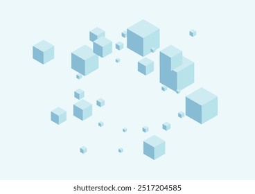 Sky Blue Cubic Background Blue Vector. Geometric Connection Design. Grey Box Explosion Template. Creative Texture. Gray Solid Polygon.