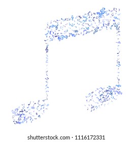 Sky blue and cyan flying musical notes isolated on white background. Stylish musical notation symphony signs, notes for sound and tune music. Vector symbols for melody recording, print or design.