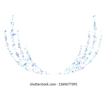 Sky blue and cyan flying musical notes isolated on white backdrop. Fresh musical notation symphony signs, notes for sound and tune music. Vector symbols for melody recording, print or design.