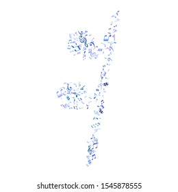 Sky blue and cyan flying musical notes isolated on white background. Cold musical notation symphony signs, notes for sound and tune music. Vector symbols for melody recording, print or design.