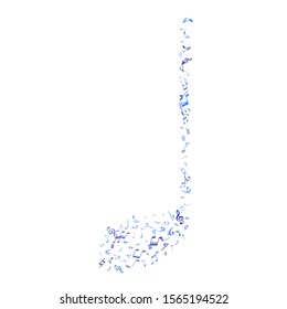 Sky blue and cyan flying musical notes isolated on white background. Fresh musical notation symphony signs, notes for sound and tune music. Vector symbols for melody recording, print or design.