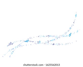 Sky blue and cyan flying musical notes isolated on white backdrop. Stylish musical notation symphony signs, notes for sound and tune music. Vector symbols for melody recording, print or design.