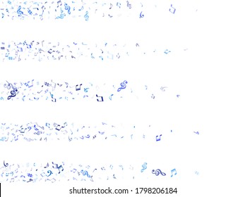Sky blue and cyan flying musical notes isolated on white background. Fresh musical notation symphony signs, notes for sound and tune music. Vector symbols for melody recording, print or design.