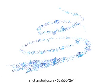 Sky blue and cyan flying musical notes isolated on white backdrop. Brigh musical notation symphony signs, notes for sound and tune music. Vector symbols for melody recording, print or design.