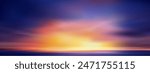 Sky Blue Dramatic Cloud Over Ocean Horizon, Panorama Landscape, Beautiful Sea Cloudy Background In Daylight, Sunrise Sun Over Beach, Coastal Nature Scenery, Summer Travel Banner And Copy Space.