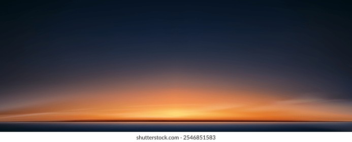 Sky Blue Dramatic Cloud Over Ocean Horizon, Panorama Landscape, Beautiful Sea Cloudy Background In Daylight, Sunrise Sun Over Beach, Coastal Nature Scenery, Summer Travel Banner And Copy Space.