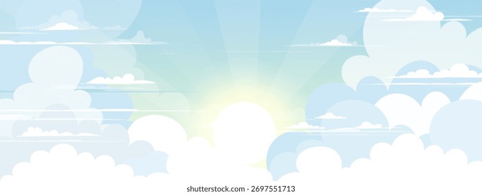 Sky Blue Dramatic Cloud Over Ocean Horizon, Panorama Landscape, Beautiful Sea Cloudy Background In Daylight, Sunrise Sun Over Beach, Coastal Nature Scenery, Summer Travel Banner And Copy Space.
