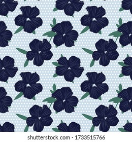 Sky blue Floral botanical seamless pattern with dotted background suitable for fashion prints, graphics, backgrounds and crafts