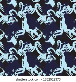 Sky Blue Floral brush strokes seamless pattern background for fashion prints, graphics, backgrounds and crafts
