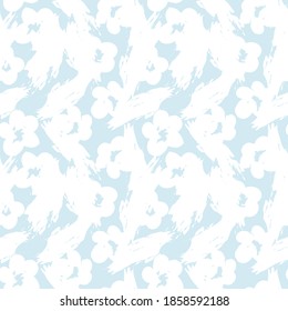 Sky Blue Floral brush strokes seamless pattern background for fashion prints, graphics, backgrounds and crafts