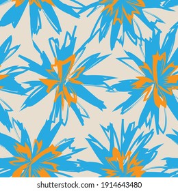 Sky Blue Floral brush strokes seamless pattern background for fashion prints, graphics, backgrounds and crafts