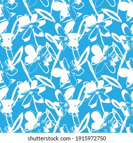 Sky Blue Floral brush strokes seamless pattern background for fashion prints, graphics, backgrounds and crafts
