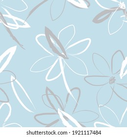 Sky Blue Floral brush strokes seamless pattern background for fashion prints, graphics, backgrounds and crafts