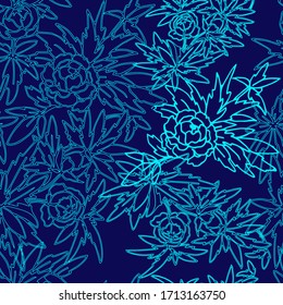 sky blue flowers on a blue background, pattern, seamless