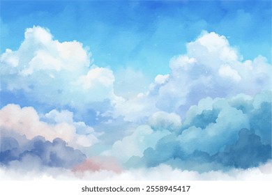 The sky is blue with fluffy white clouds. The clouds are scattered throughout the sky, with some closer to the top and others lower down