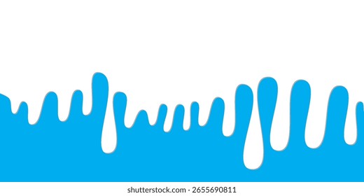 Sky blue fluid bildet eine abstrakte tropfende Kante auf sauberem, weißem Hintergrund und erzeugt ein dynamisches wellenartiges Muster mit glatten, abgerundeten Formen und viel negativem Raum darüber
