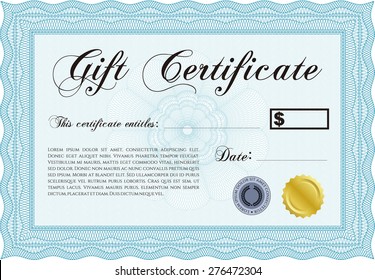 Sky blue gift certificate template