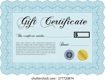 Sky blue gift certificate template