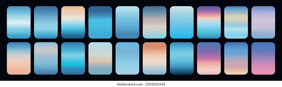 Sky blue gradient set. Collection of blue gradients