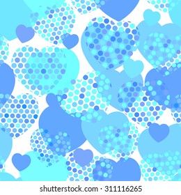 sky blue heart with polka dot heart seamless pattern on white background. Vector