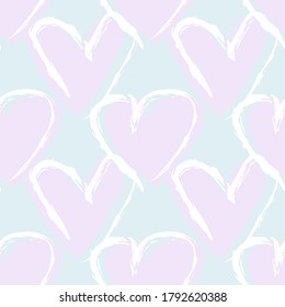 Sky blue heart shaped brush stroke seamless pattern background for fashion textiles, graphics