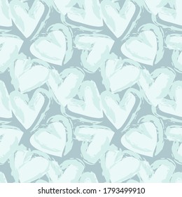 Sky blue heart shaped brush stroke seamless pattern background for fashion textiles, graphics