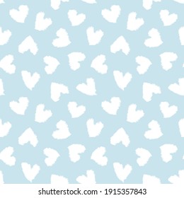 Sky Blue Heart shaped brush stroke seamless pattern background for fashion textiles, graphics