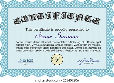 Sky blue horizontal certificate or diploma template