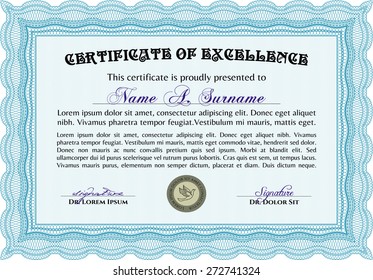 Sky blue horizontal certificate or diploma template