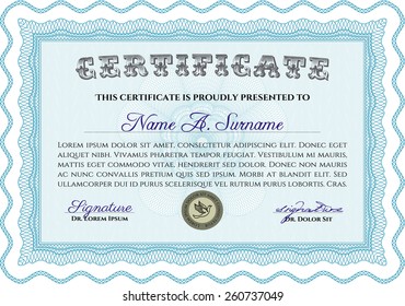 Sky blue horizontal certificate template
