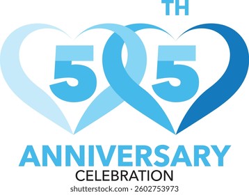 Sky blue monochrome color number 55 with heart shape for the anniversary celebration and the word anniversary at the bottom.