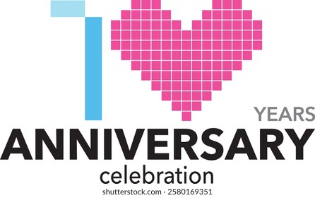 sky blue monochrome color with square pink heart number 10 and word years anniversary celebration are in the bottom.