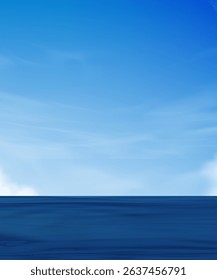 Sky Blue over Sea Beach with Morning Light for Summer Background,Aerial view horizon clam ocean water waves with clear sky and clouds at seaside,Vertical Vector cartoon Spring Nature Seascape 