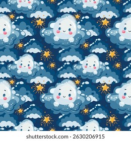 Sky blue pattern with small abstract clouds. Perfect for postcard designs, wrapping paper.