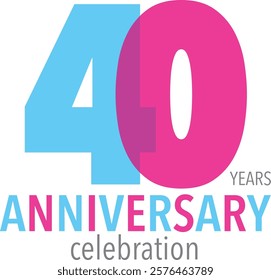 sky blue and pink color number 40 and word years anniversary celebration are at the bottom.