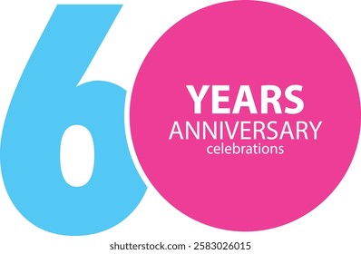 sky blue and pink color number 60 with word years anniversary celebrations white color in pink circle.