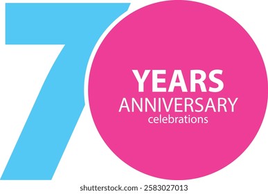 sky blue and pink color number 70 with word years anniversary celebrations white color in pink circle.