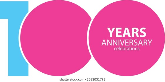 sky blue and pink color number 100 with word years anniversary celebrations white color in pink circle.