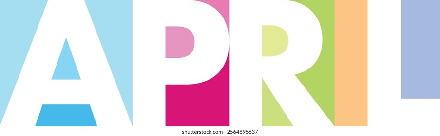 sky blue pink green orange and blue colors square shape with word april white color, isolated on white background.